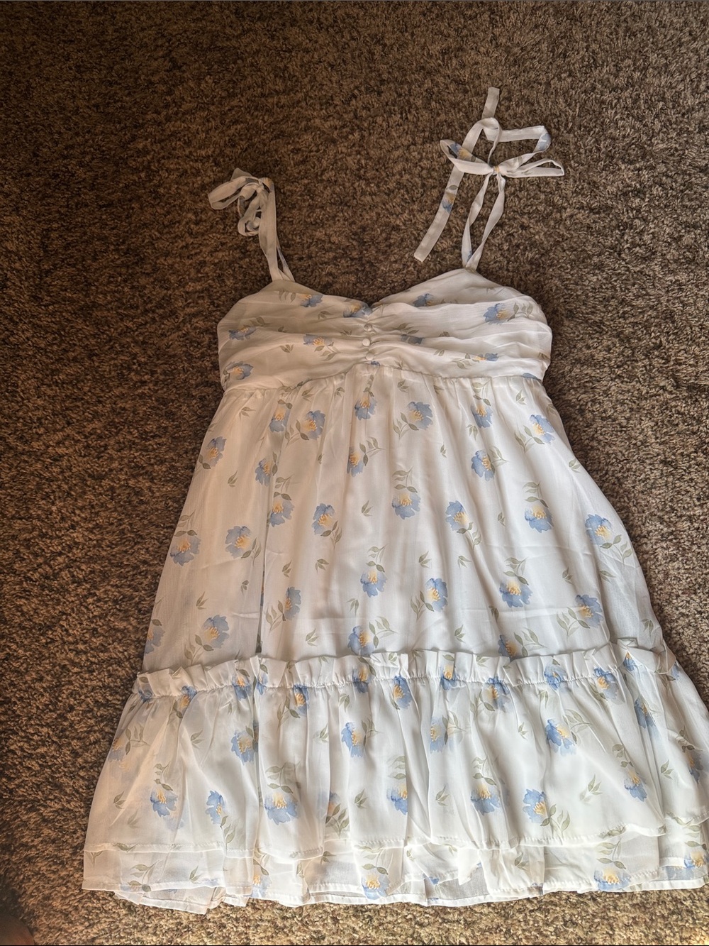Storia White Floral Mini Dress with Blue and Yellow Flowers